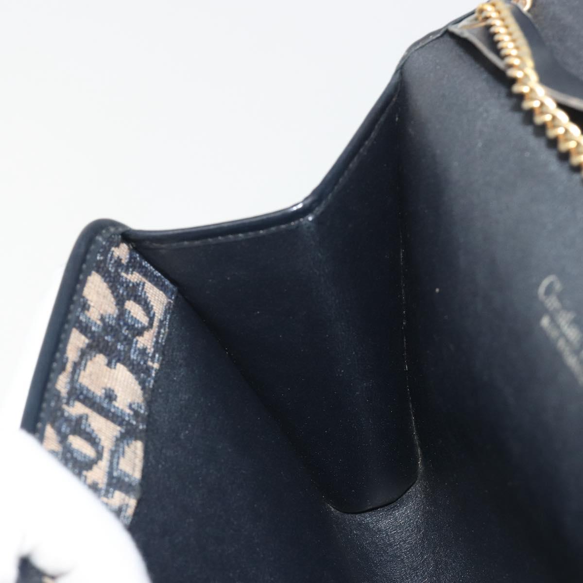 Christian Dior Trotter Canvas Chain Shoulder Bag Navy Gold Auth 194730