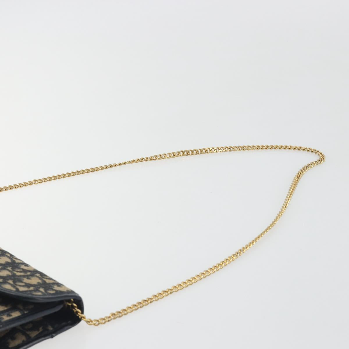 Christian Dior Trotter Canvas Chain Shoulder Bag Navy Gold Auth 194730