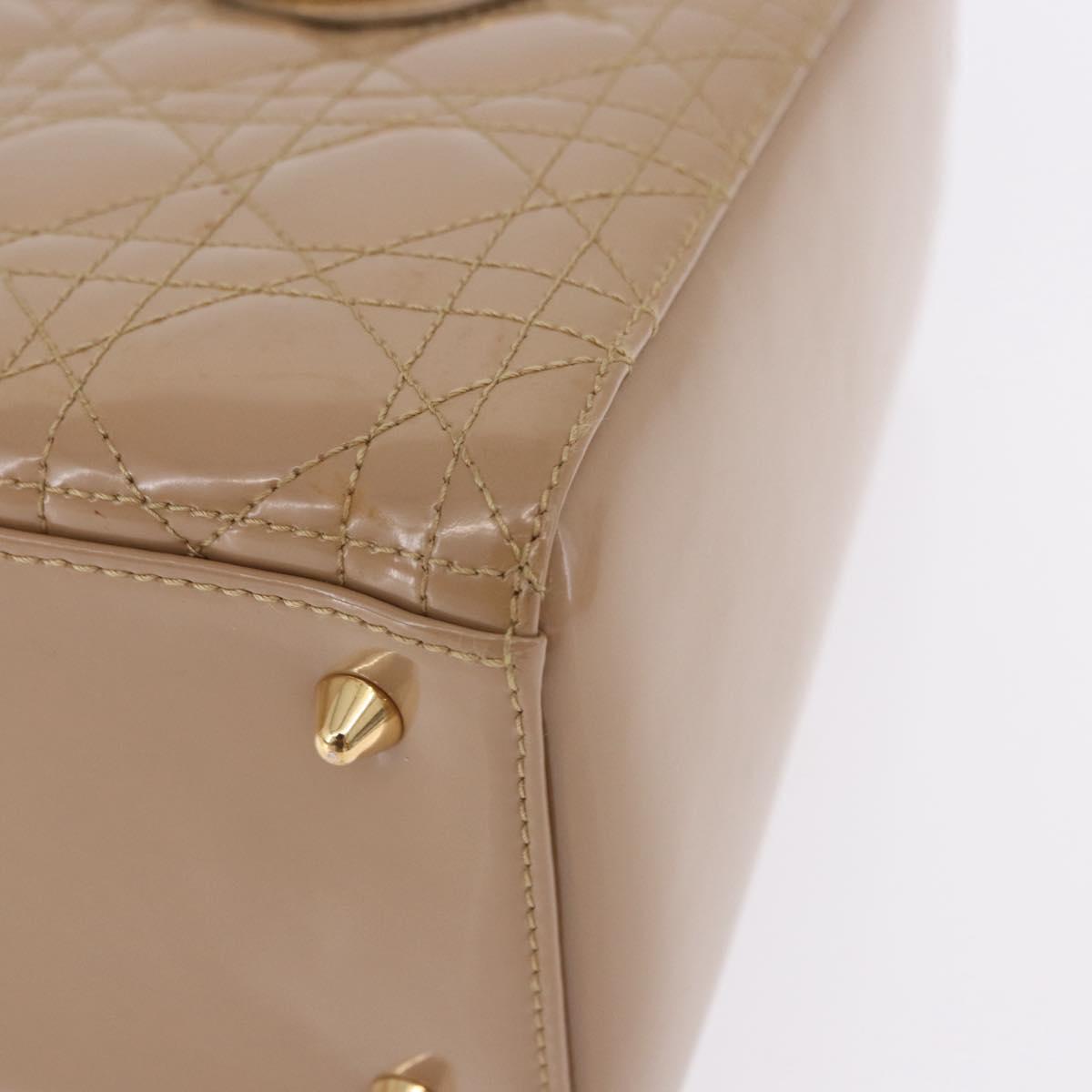 Christian Dior Lady Dior Canage Hand Bag Patent leather Beige Gold Auth 194732V