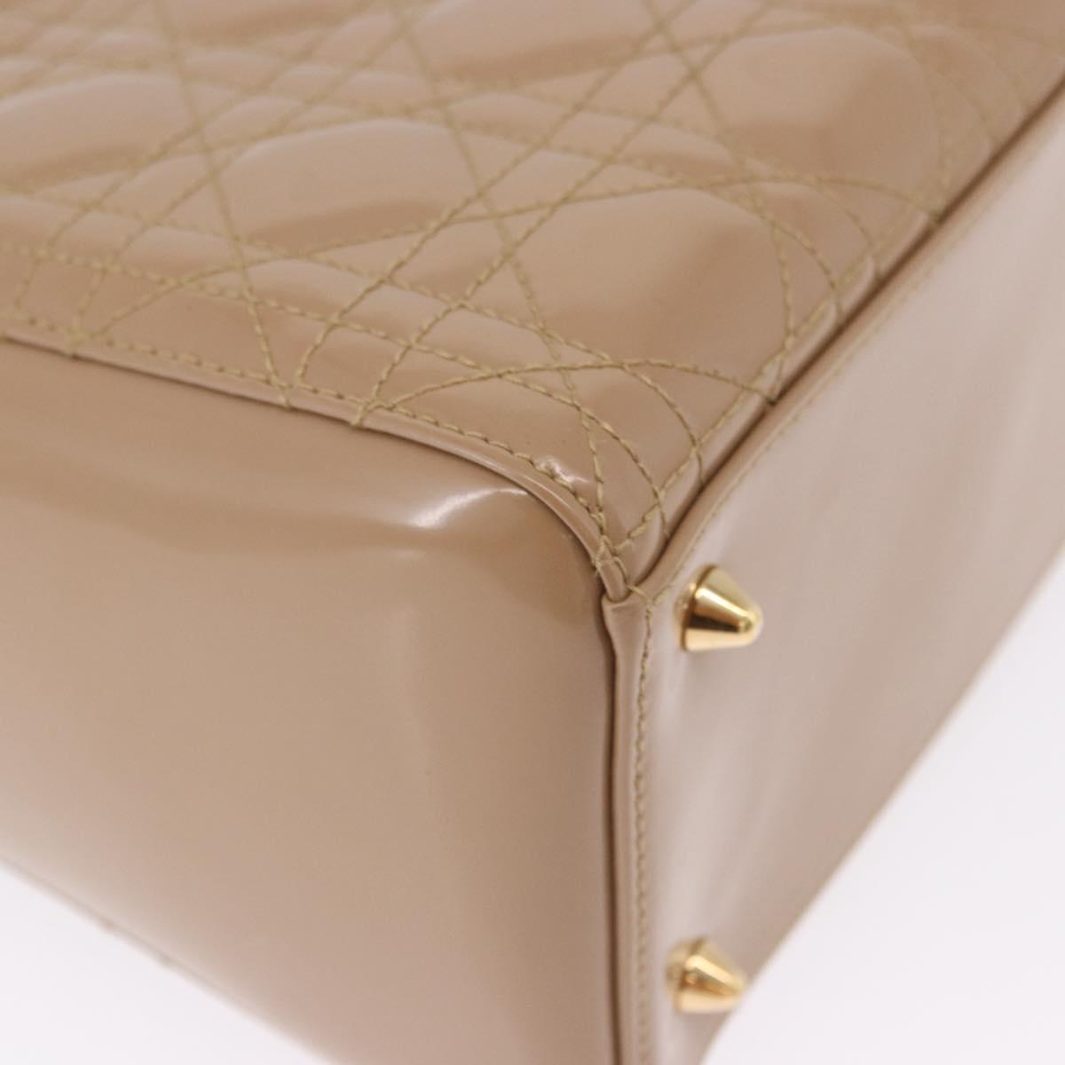Christian Dior Lady Dior Canage Hand Bag Patent leather Beige Gold Auth 194732V