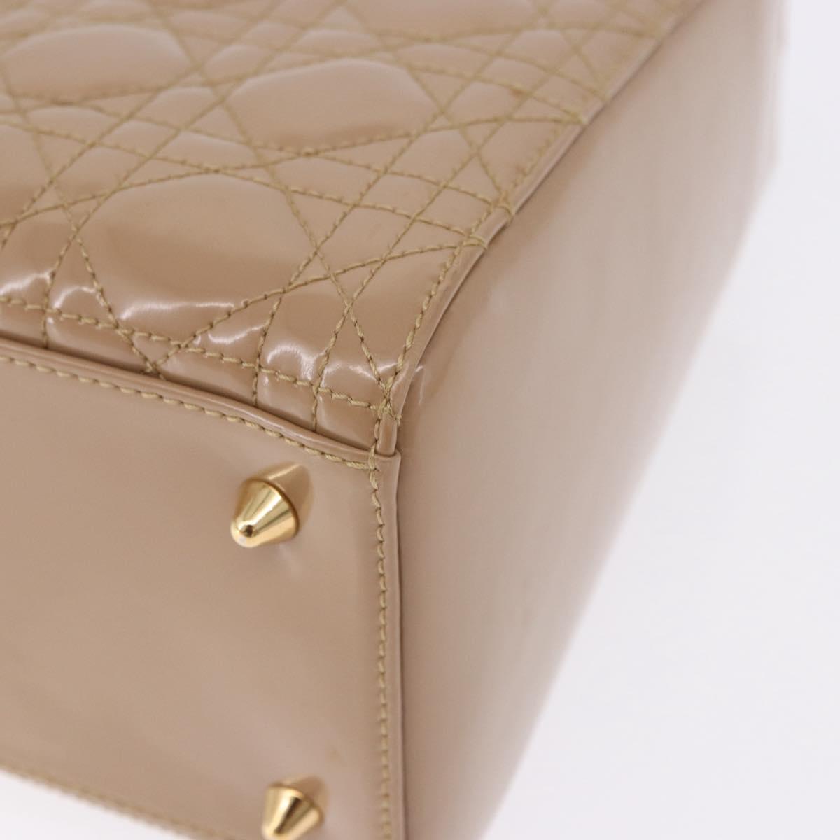 Christian Dior Lady Dior Canage Hand Bag Patent leather Beige Gold Auth 194732V