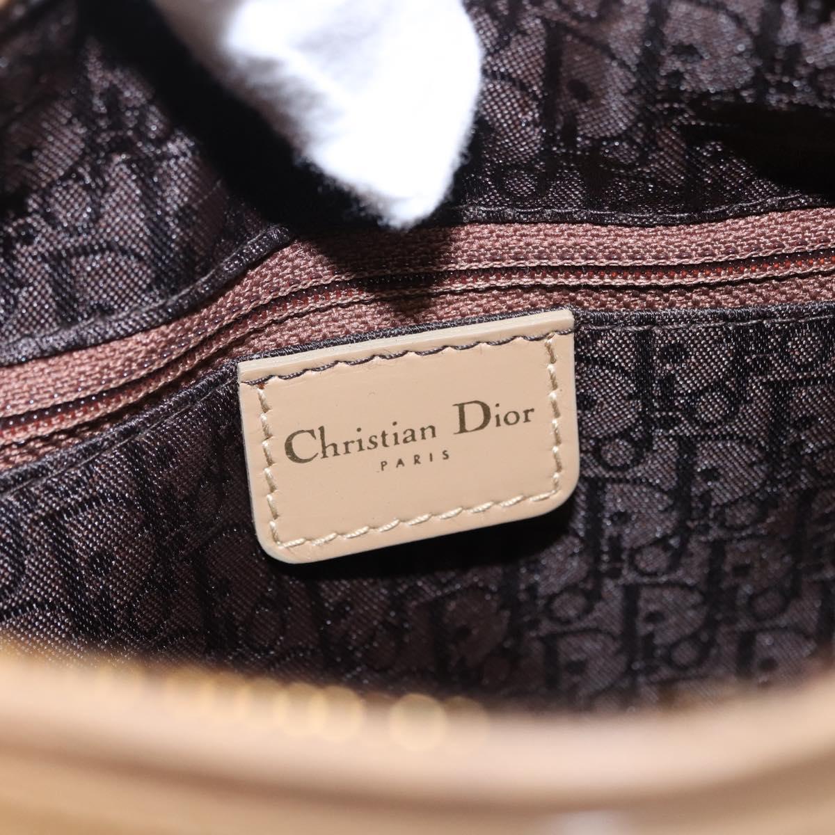 Christian Dior Lady Dior Canage Hand Bag Patent leather Beige Gold Auth 194732V