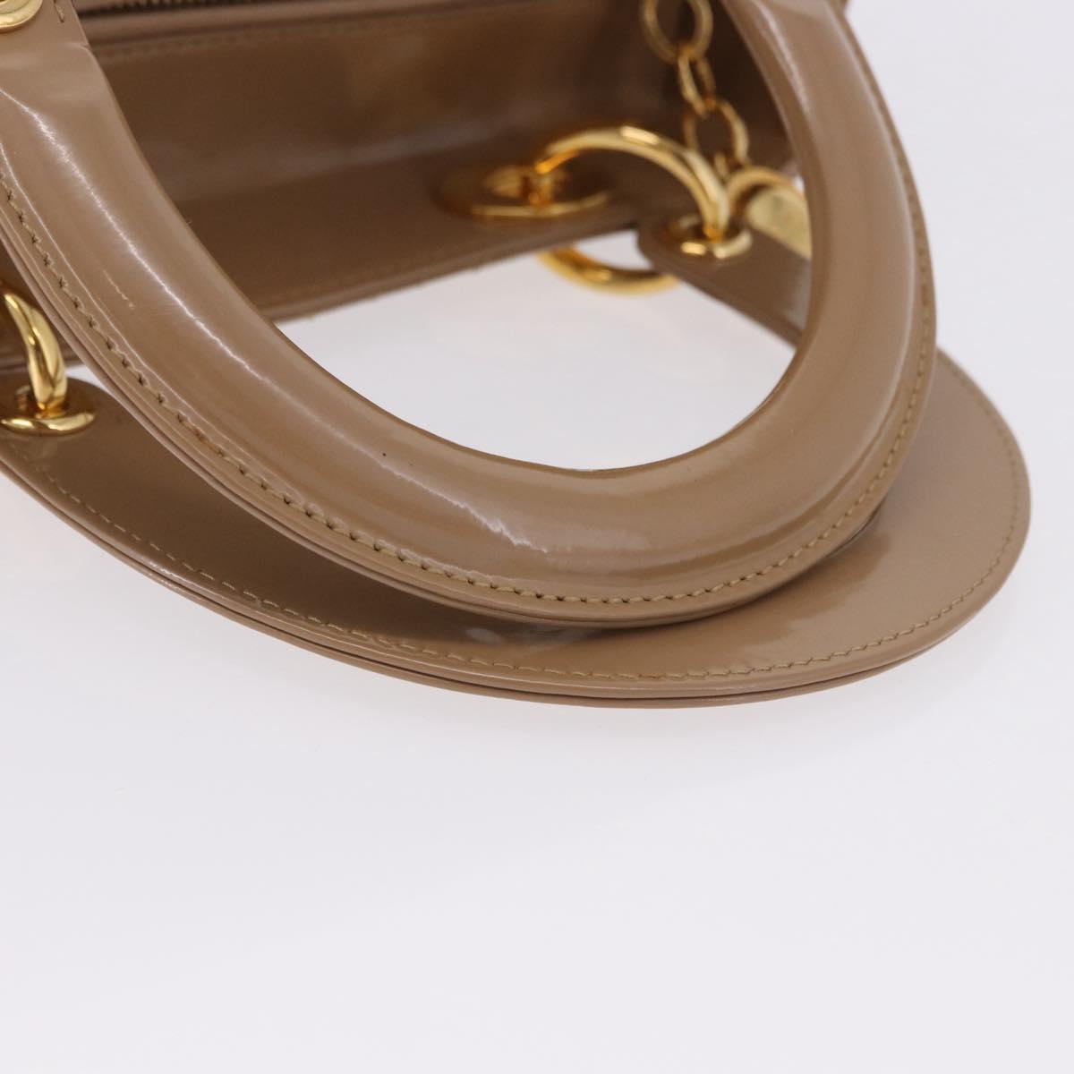 Christian Dior Lady Dior Canage Hand Bag Patent leather Beige Gold Auth 194732V