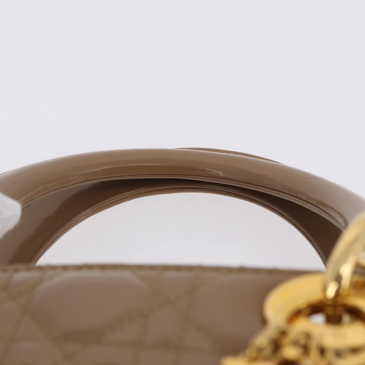 Christian Dior Lady Dior Canage Hand Bag Patent leather Beige Gold Auth 194732V