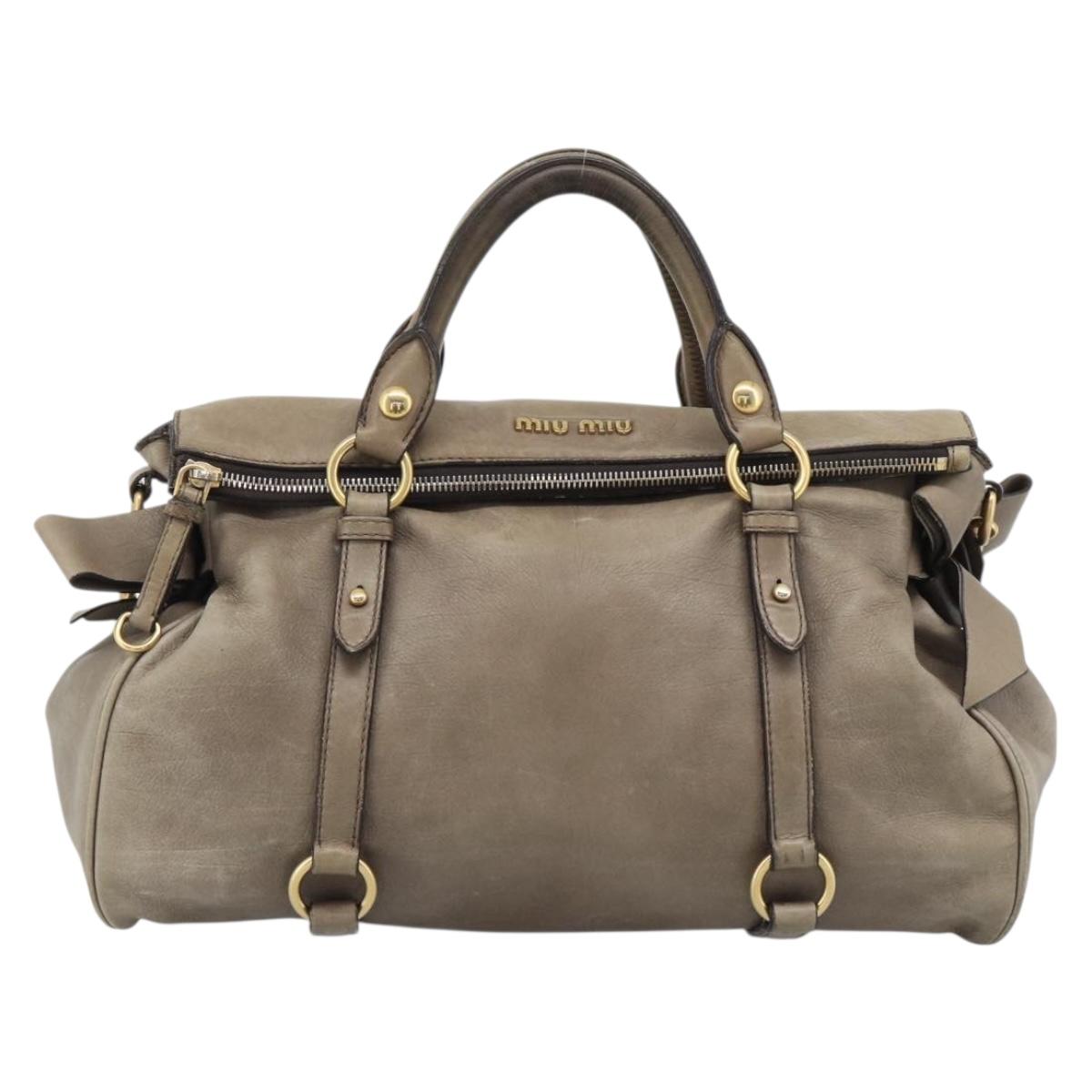 Miu Miu Hand Bag Leather 2way Brown Gold Auth 194733V