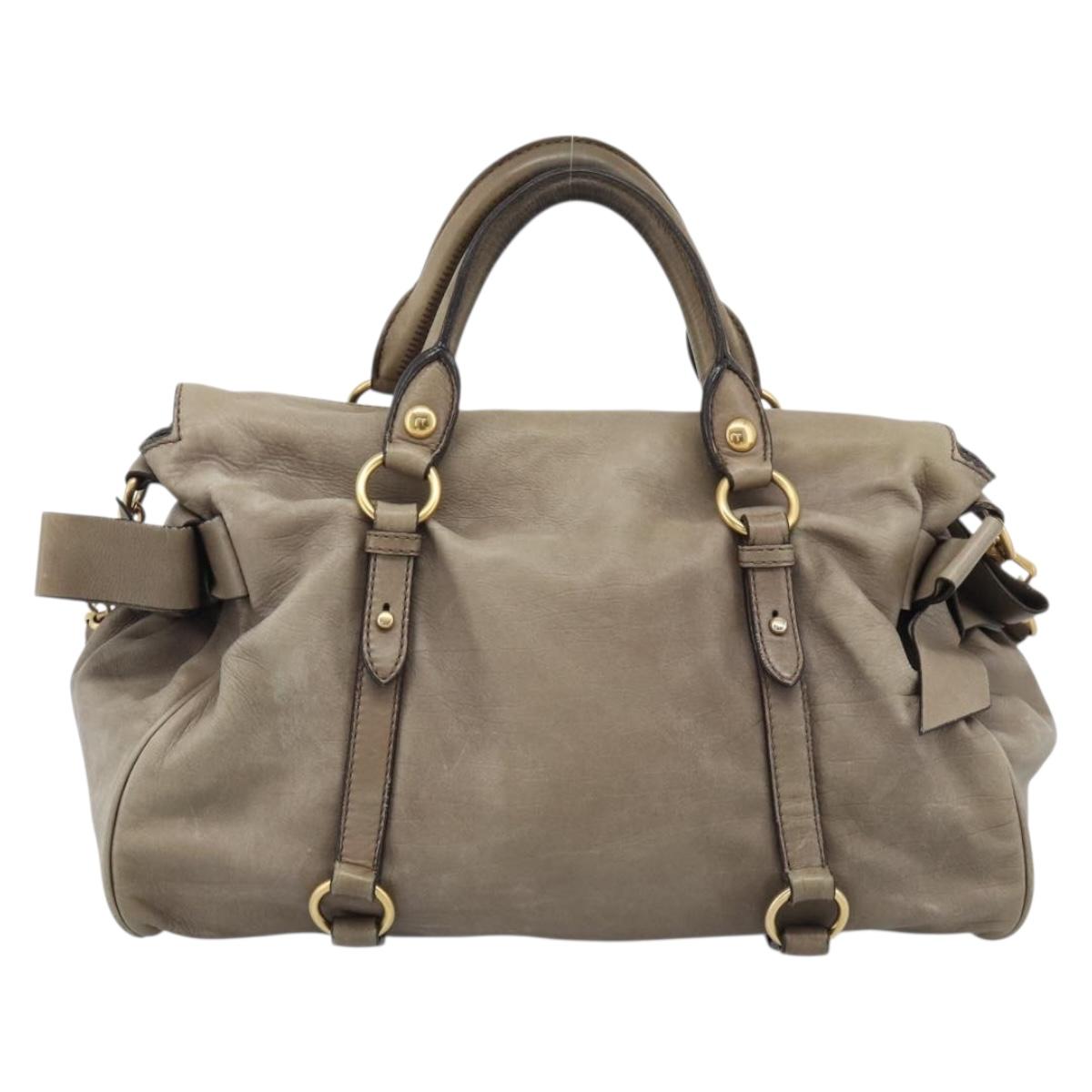 Miu Miu Hand Bag Leather 2way Brown Gold Auth 194733V
