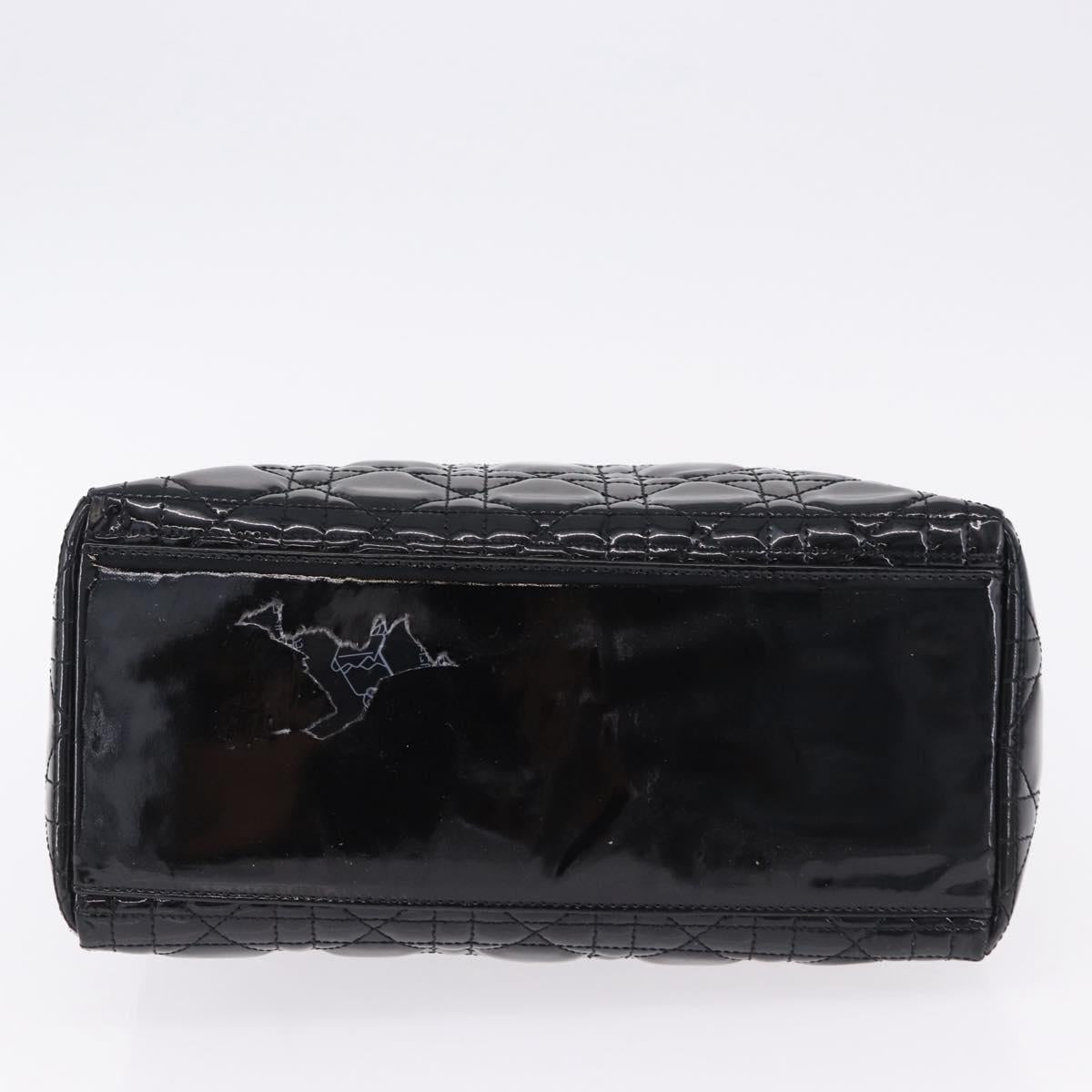 Christian Dior Lady Dior Canage Hand Bag Patent leather Black Gold Auth 194734V