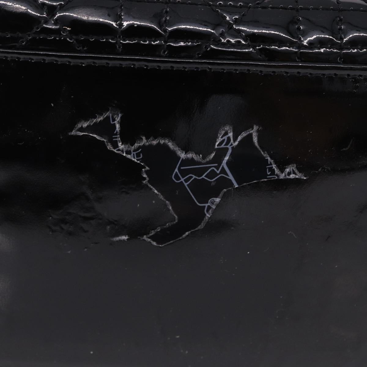 Christian Dior Lady Dior Canage Hand Bag Patent leather Black Gold Auth 194734V