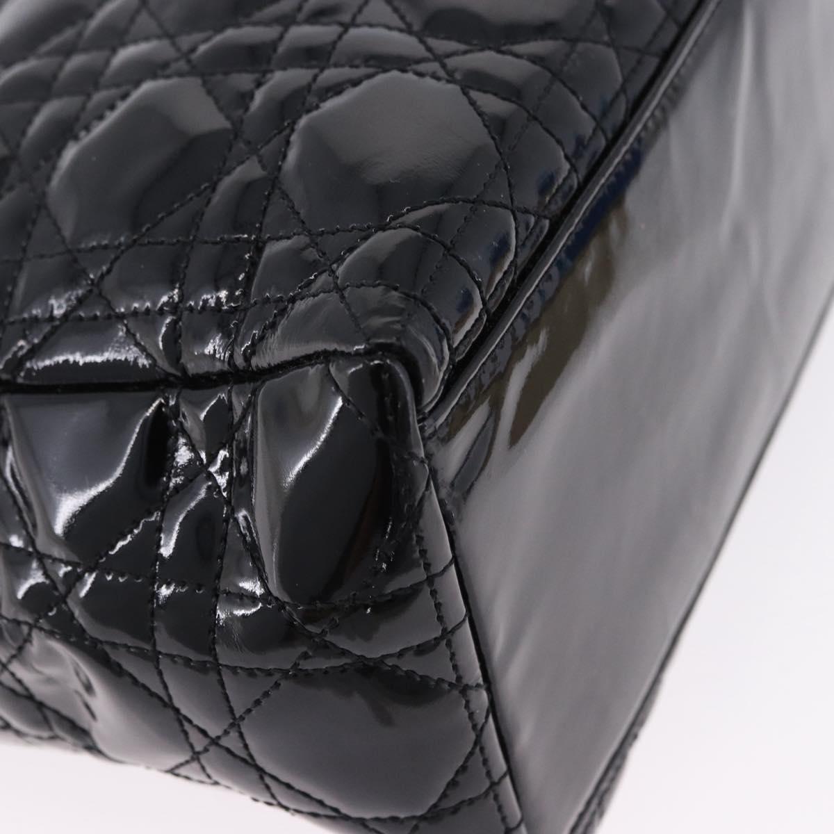 Christian Dior Lady Dior Canage Hand Bag Patent leather Black Gold Auth 194734V