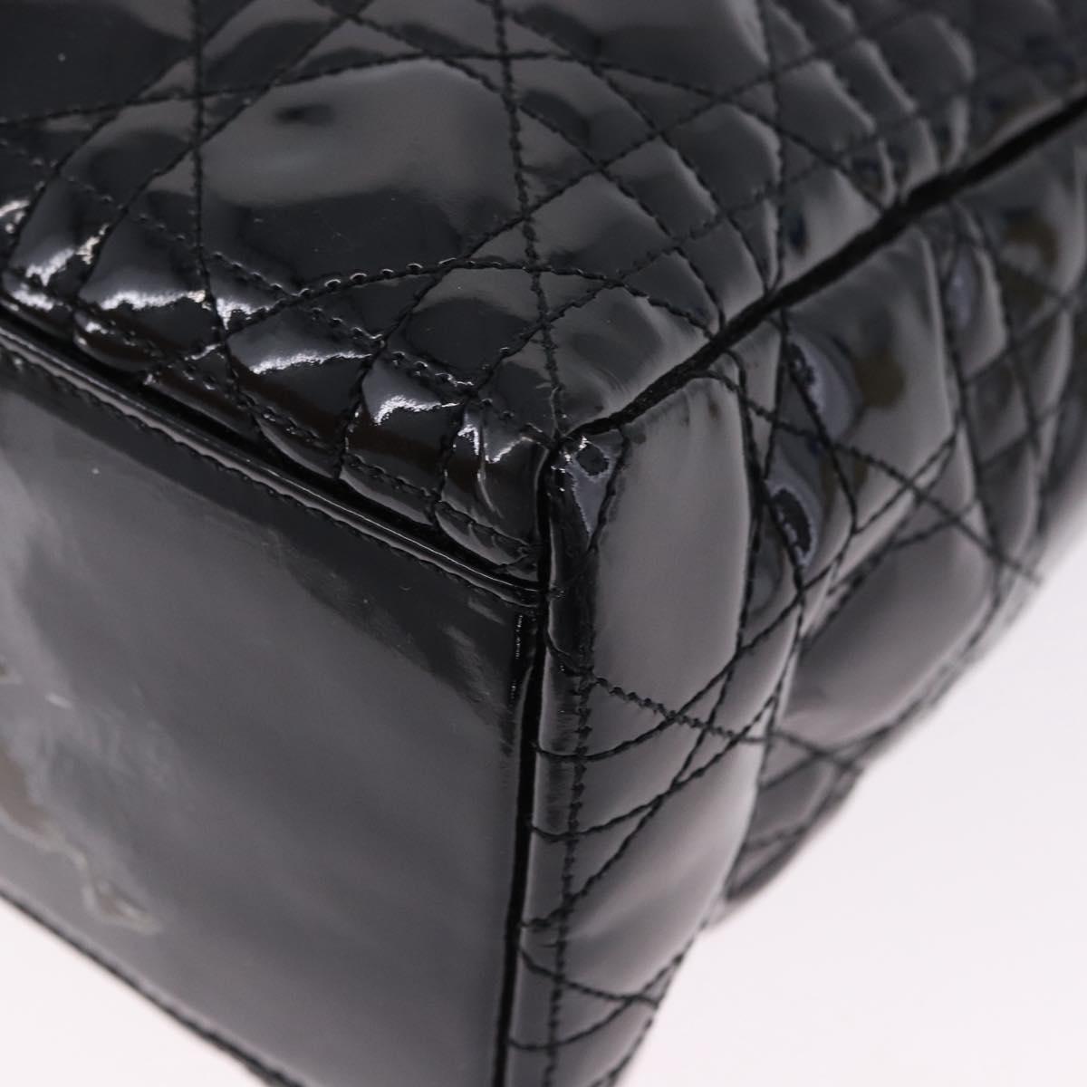 Christian Dior Lady Dior Canage Hand Bag Patent leather Black Gold Auth 194734V