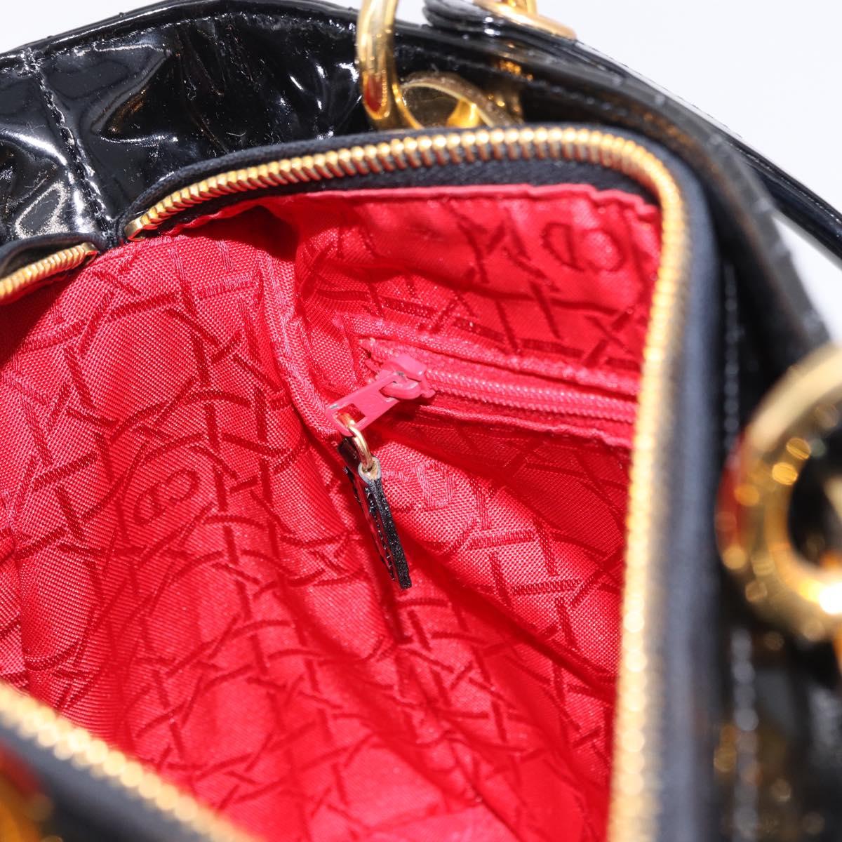 Christian Dior Lady Dior Canage Hand Bag Patent leather Black Gold Auth 194734V