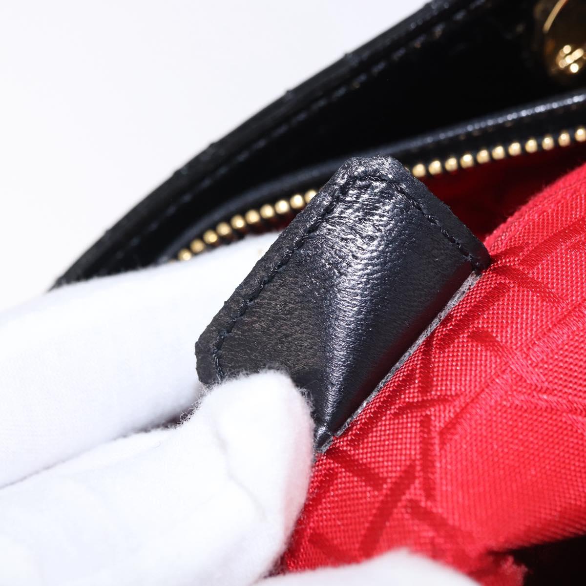 Christian Dior Lady Dior Canage Hand Bag Patent leather Black Gold Auth 194734V