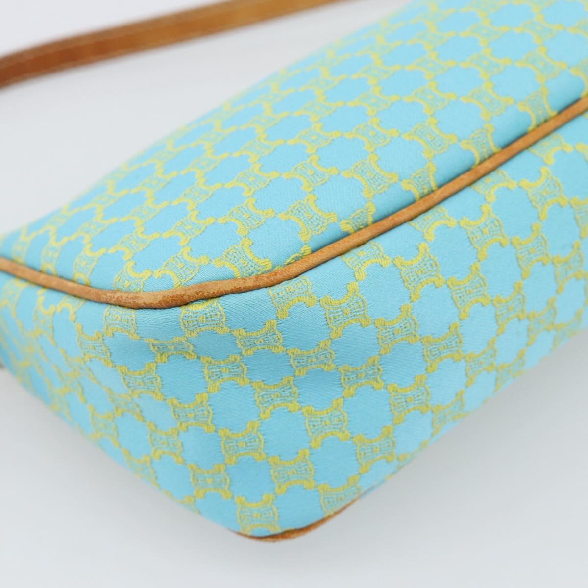 CELINE Macadam Canvas Accessory Pouch Turquoise Blue Silver Auth 194735V