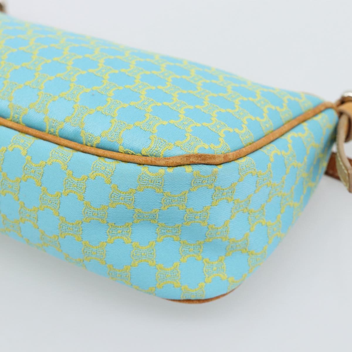 CELINE Macadam Canvas Accessory Pouch Turquoise Blue Silver Auth 194735V