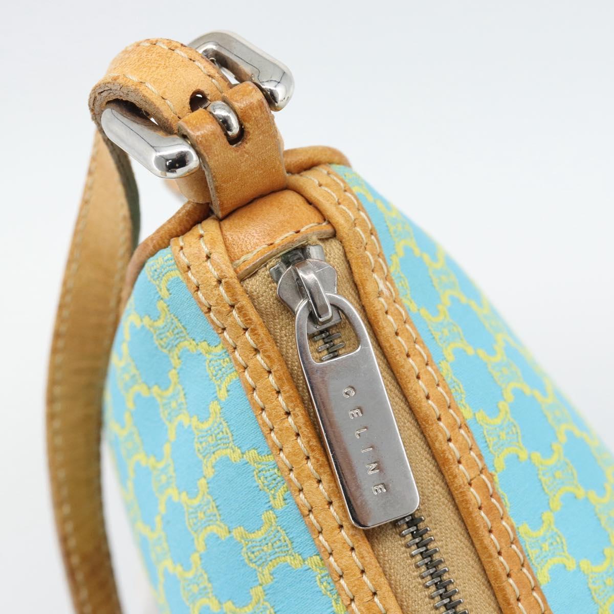 CELINE Macadam Canvas Accessory Pouch Turquoise Blue Silver Auth 194735V