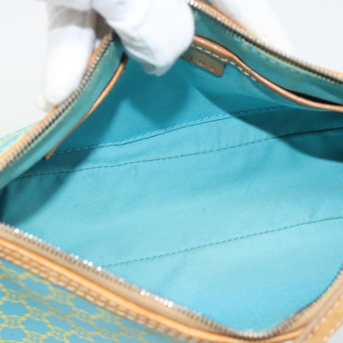 CELINE Macadam Canvas Accessory Pouch Turquoise Blue Silver Auth 194735V