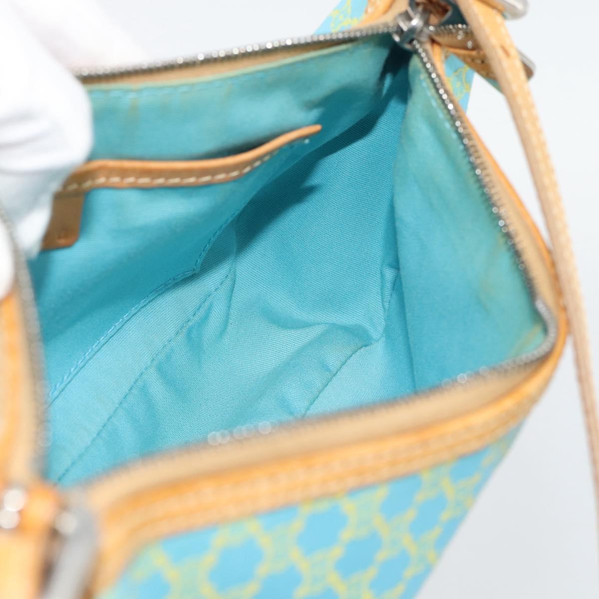 CELINE Macadam Canvas Accessory Pouch Turquoise Blue Silver Auth 194735V