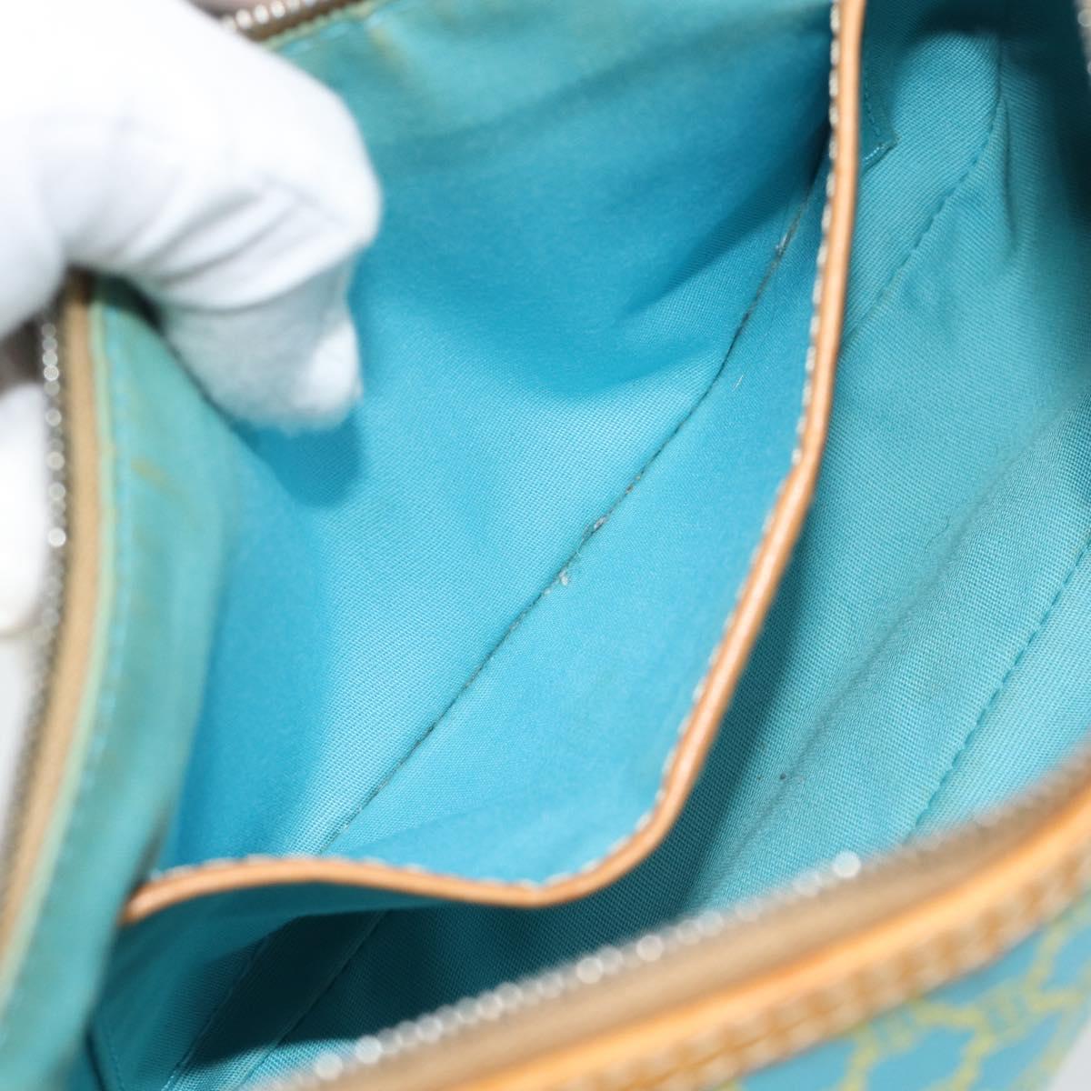 CELINE Macadam Canvas Accessory Pouch Turquoise Blue Silver Auth 194735V