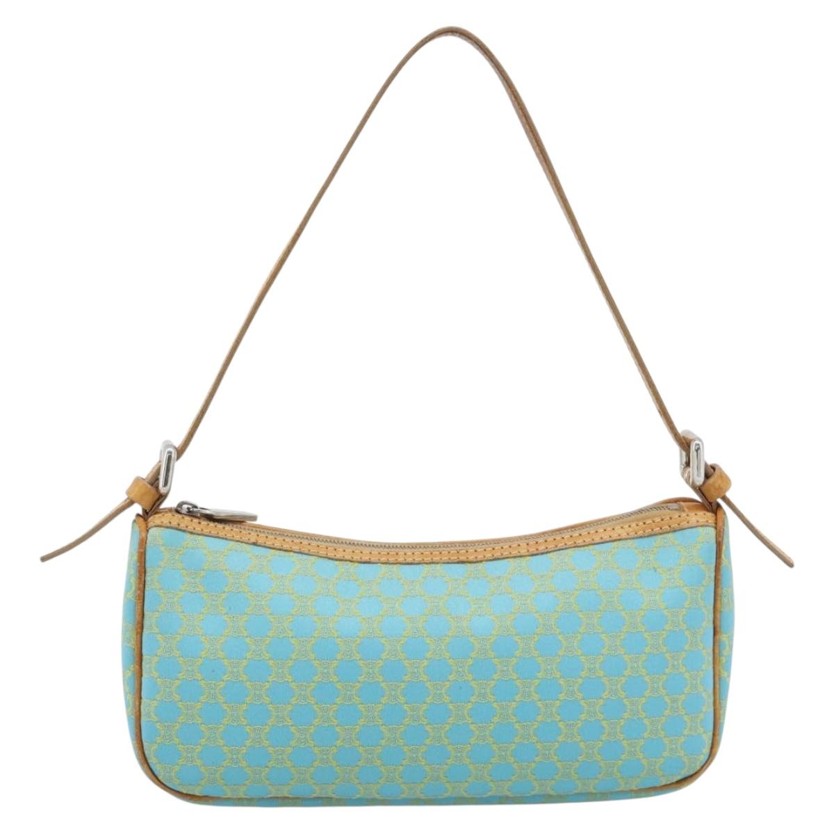 CELINE Macadam Canvas Accessory Pouch Turquoise Blue Silver Auth 194735V