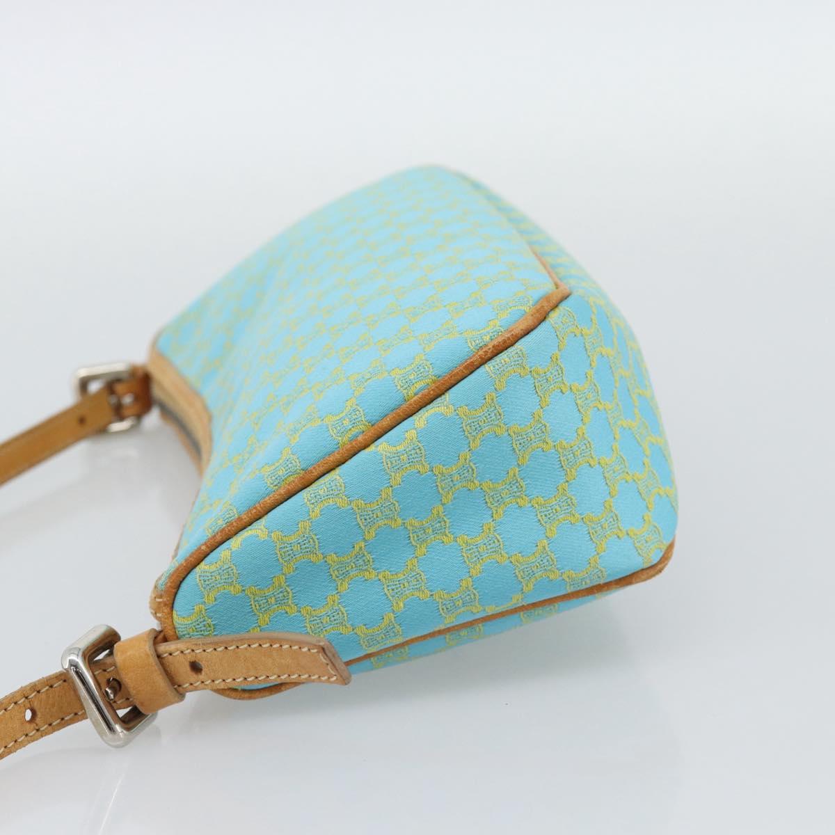 CELINE Macadam Canvas Accessory Pouch Turquoise Blue Silver Auth 194735V