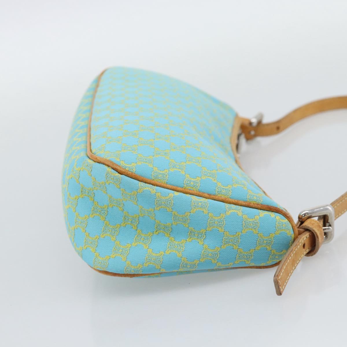 CELINE Macadam Canvas Accessory Pouch Turquoise Blue Silver Auth 194735V
