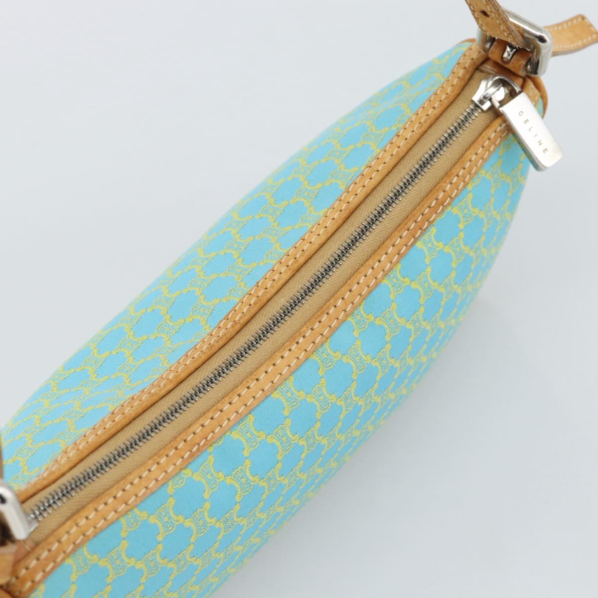 CELINE Macadam Canvas Accessory Pouch Turquoise Blue Silver Auth 194735V