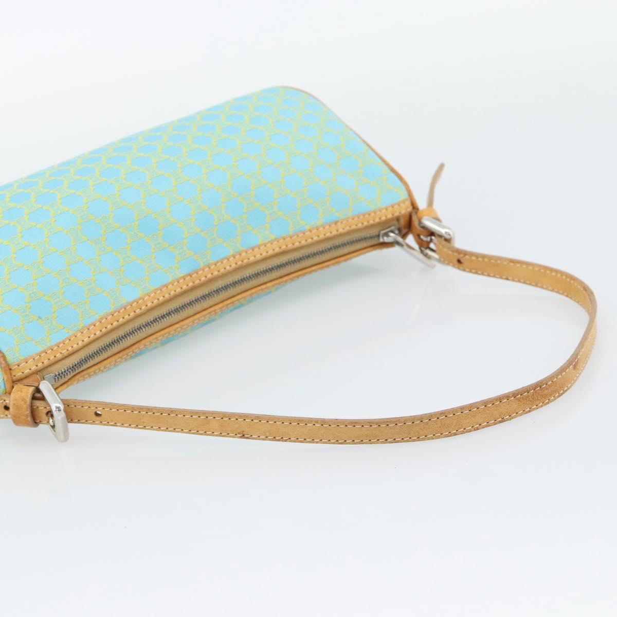 CELINE Macadam Canvas Accessory Pouch Turquoise Blue Silver Auth 194735V