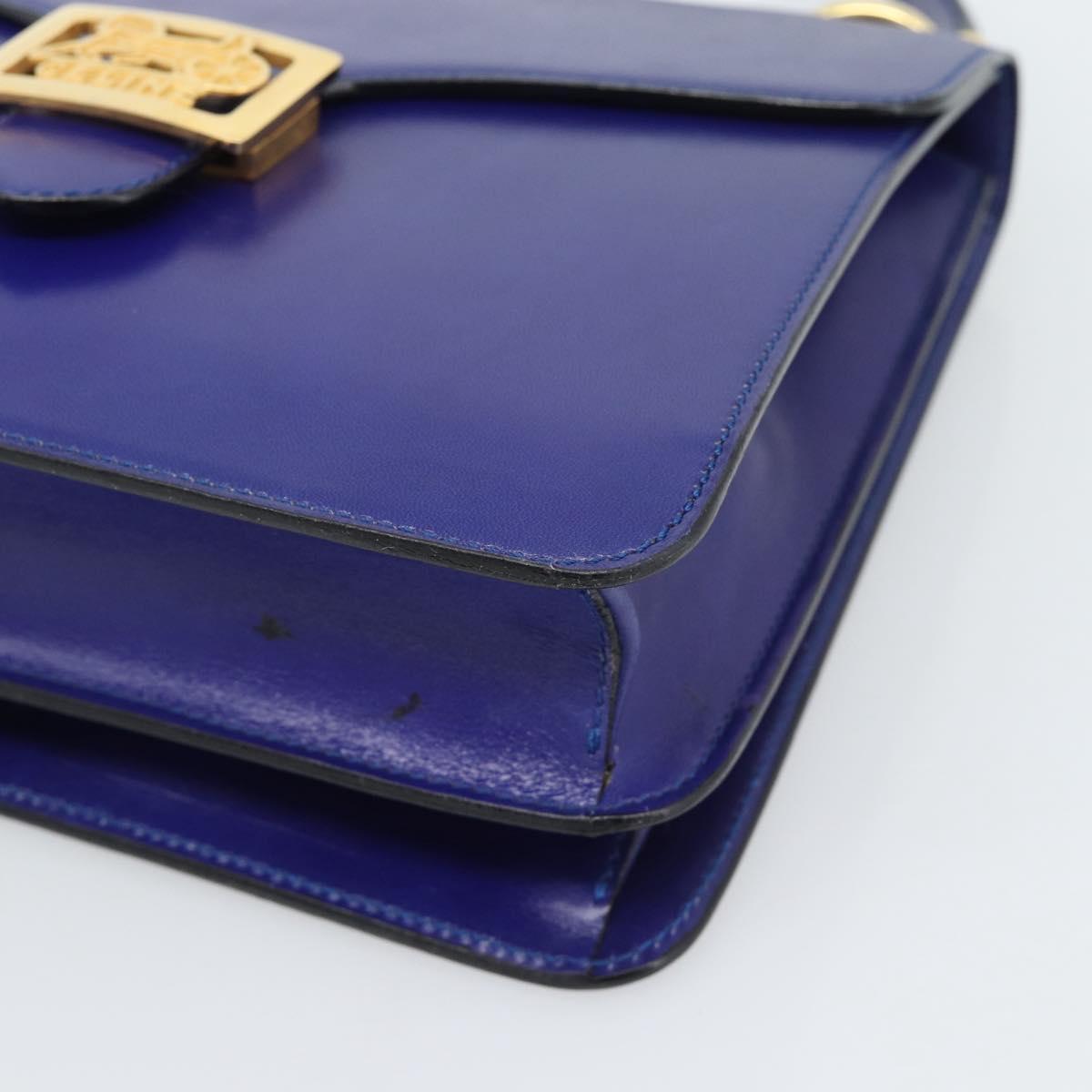 CELINE Horse Carriage Hand Bag Leather Blue Gold Auth 194737