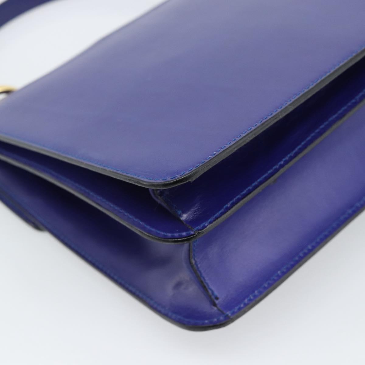CELINE Horse Carriage Hand Bag Leather Blue Gold Auth 194737