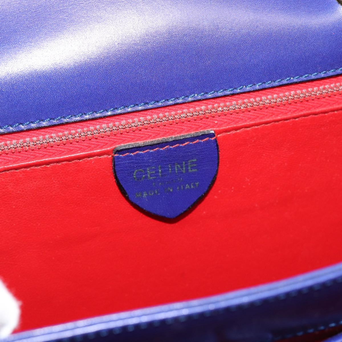 CELINE Horse Carriage Hand Bag Leather Blue Gold Auth 194737