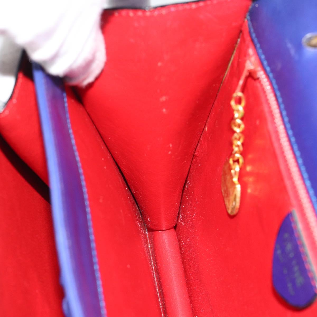 CELINE Horse Carriage Hand Bag Leather Blue Gold Auth 194737