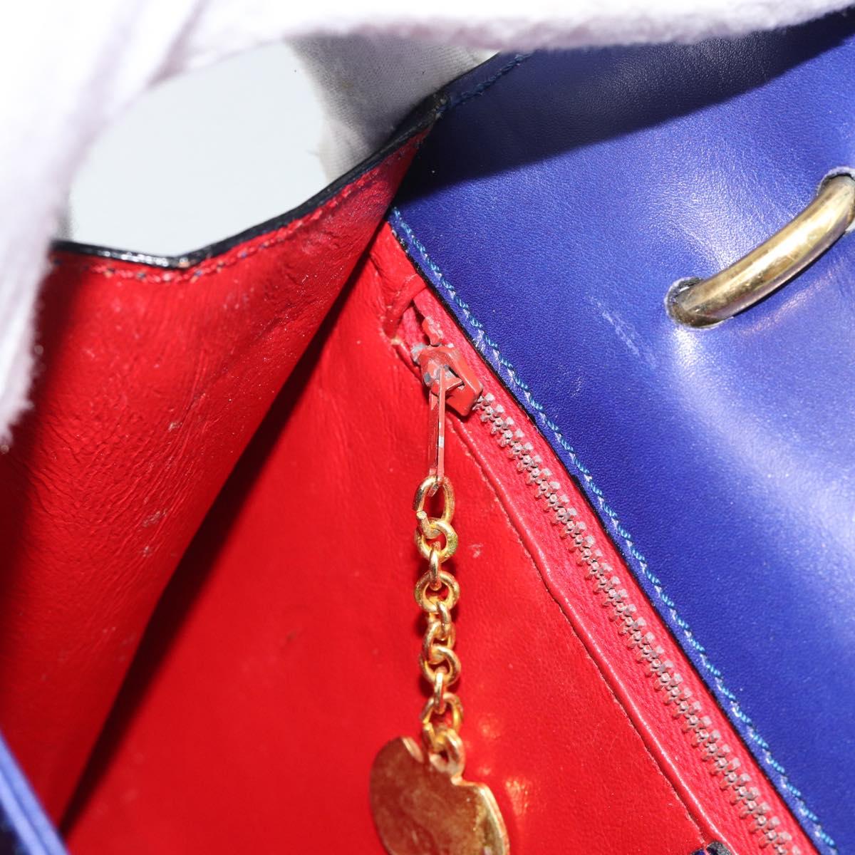 CELINE Horse Carriage Hand Bag Leather Blue Gold Auth 194737