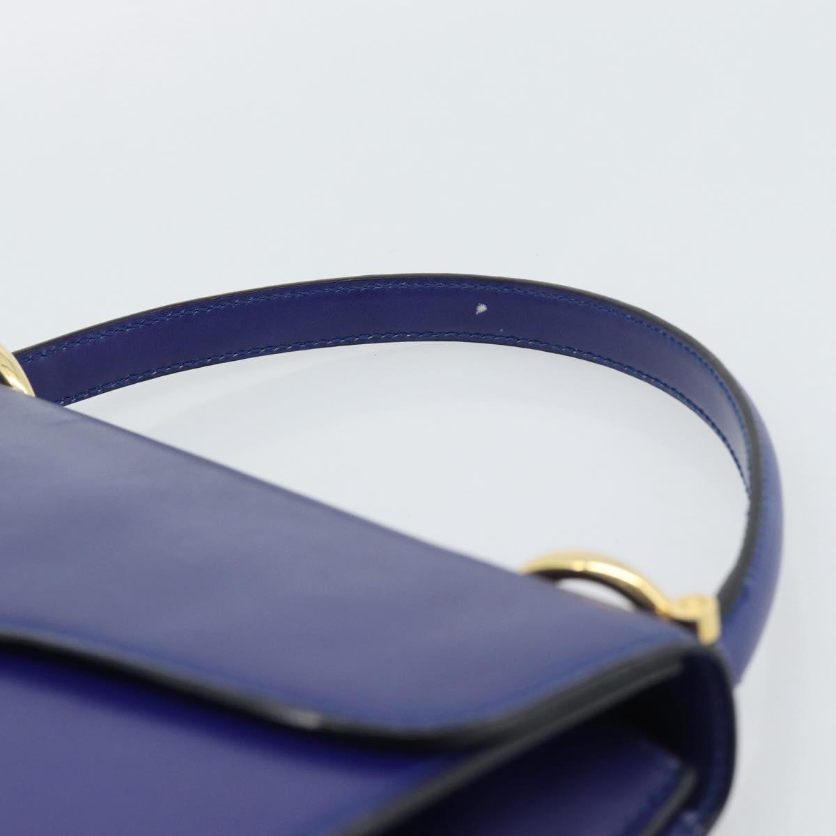 CELINE Horse Carriage Hand Bag Leather Blue Gold Auth 194737