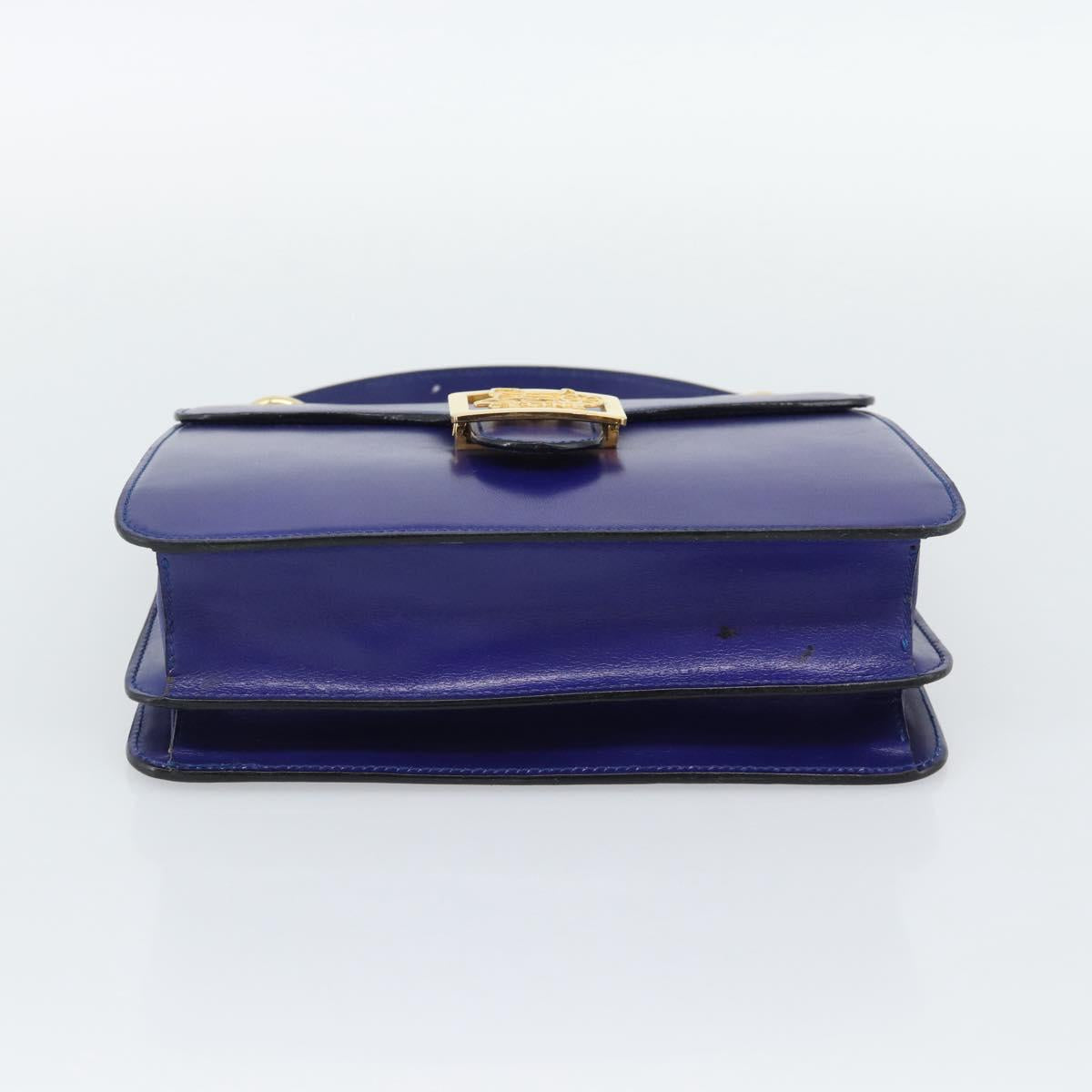 CELINE Horse Carriage Hand Bag Leather Blue Gold Auth 194737