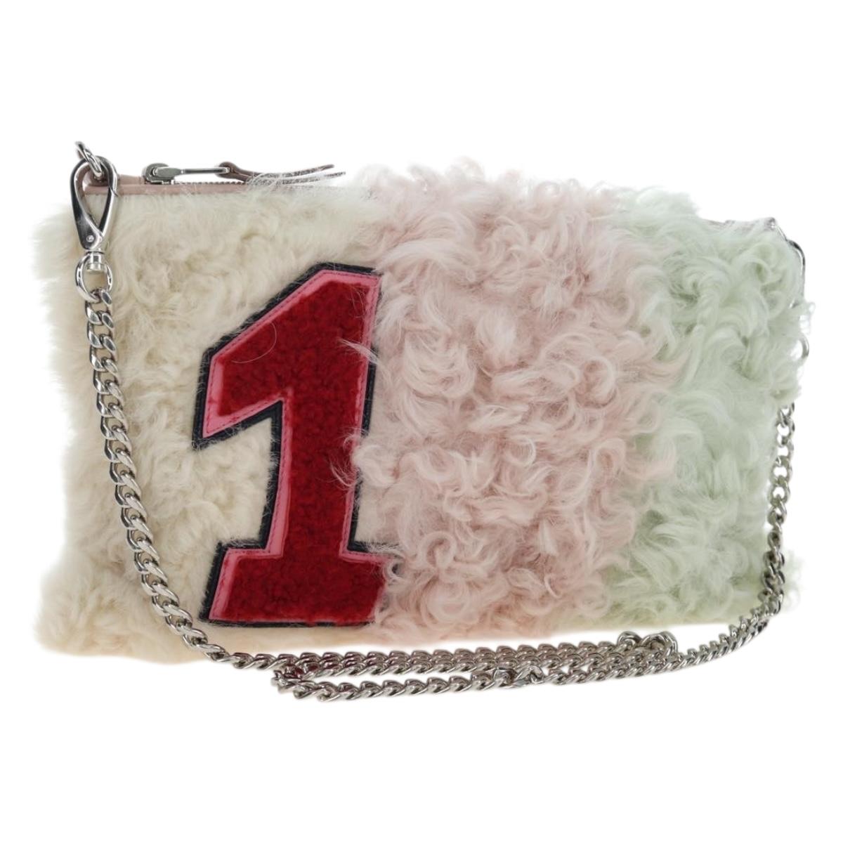 Miu Miu Chain Shoulder Bag fur Pink Silver Auth 194738V
