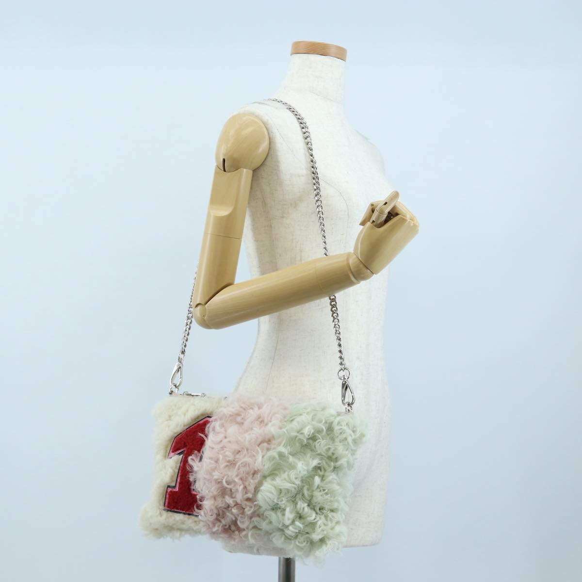 Miu Miu Chain Shoulder Bag fur Pink Silver Auth 194738V