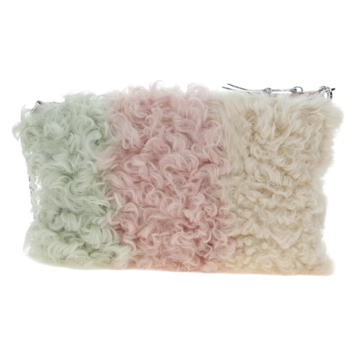 Miu Miu Chain Shoulder Bag fur Pink Silver Auth 194738V