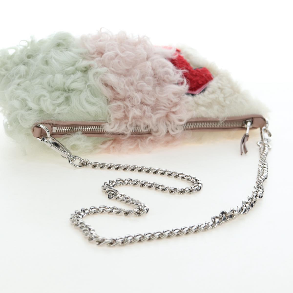 Miu Miu Chain Shoulder Bag fur Pink Silver Auth 194738V