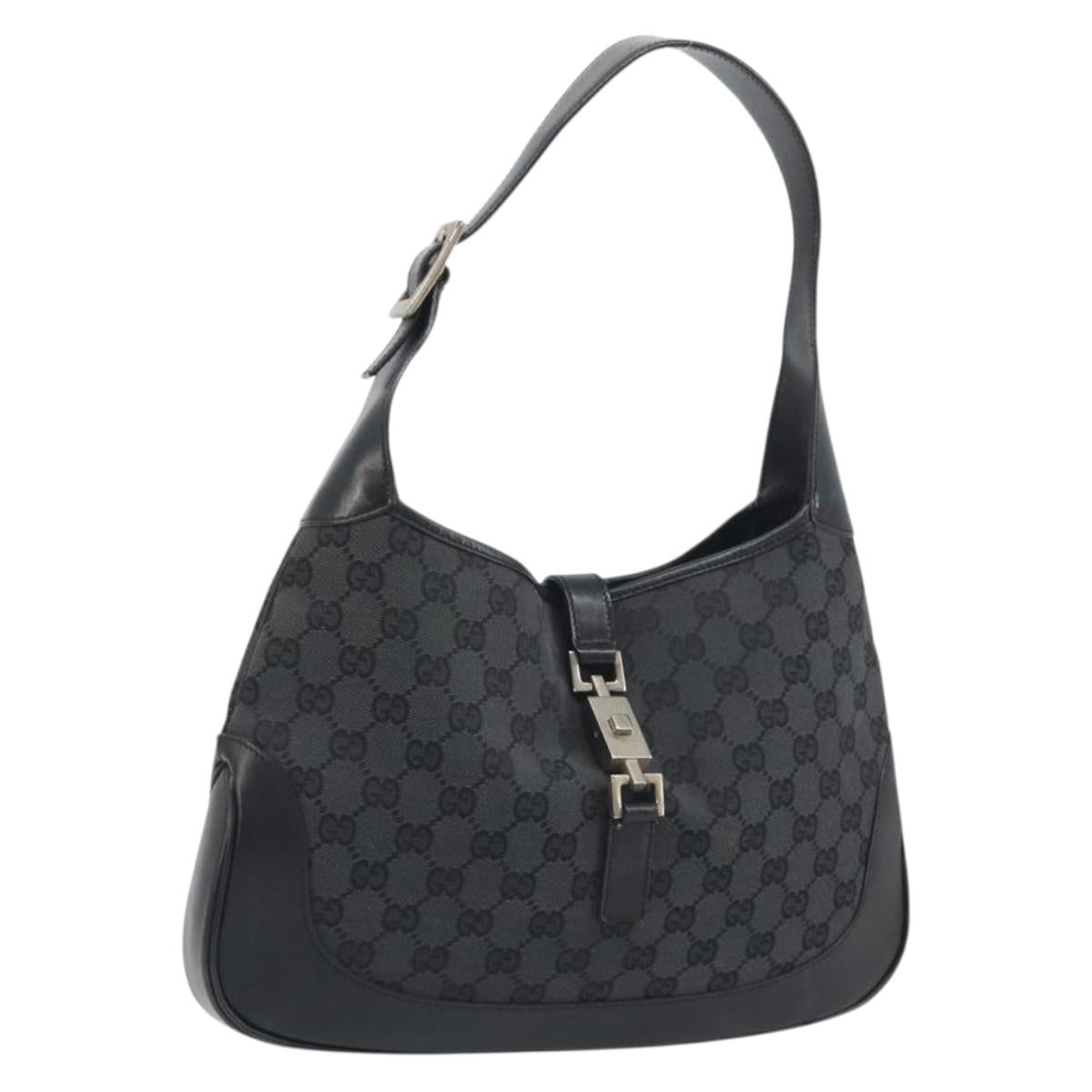 GUCCI GG Canvas Jackie Hand Bag Black Silver 001 3306 Auth 194743V