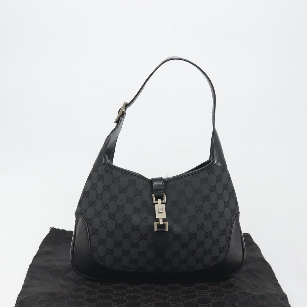 GUCCI GG Canvas Jackie Hand Bag Black Silver 001 3306 Auth 194743V