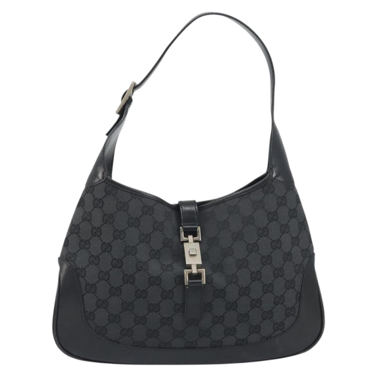 GUCCI GG Canvas Jackie Hand Bag Black Silver 001 3306 Auth 194743V