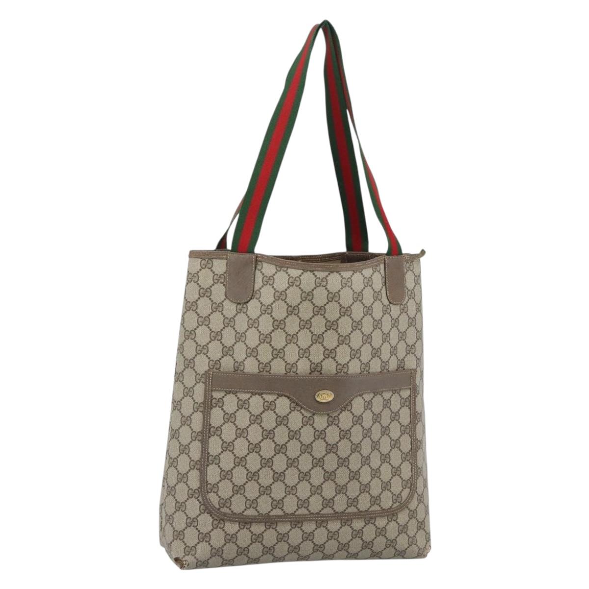 GUCCI GG Supreme Web Sherry Line Tote Bag PVC Beige Gold 40 02 003 Auth 194744