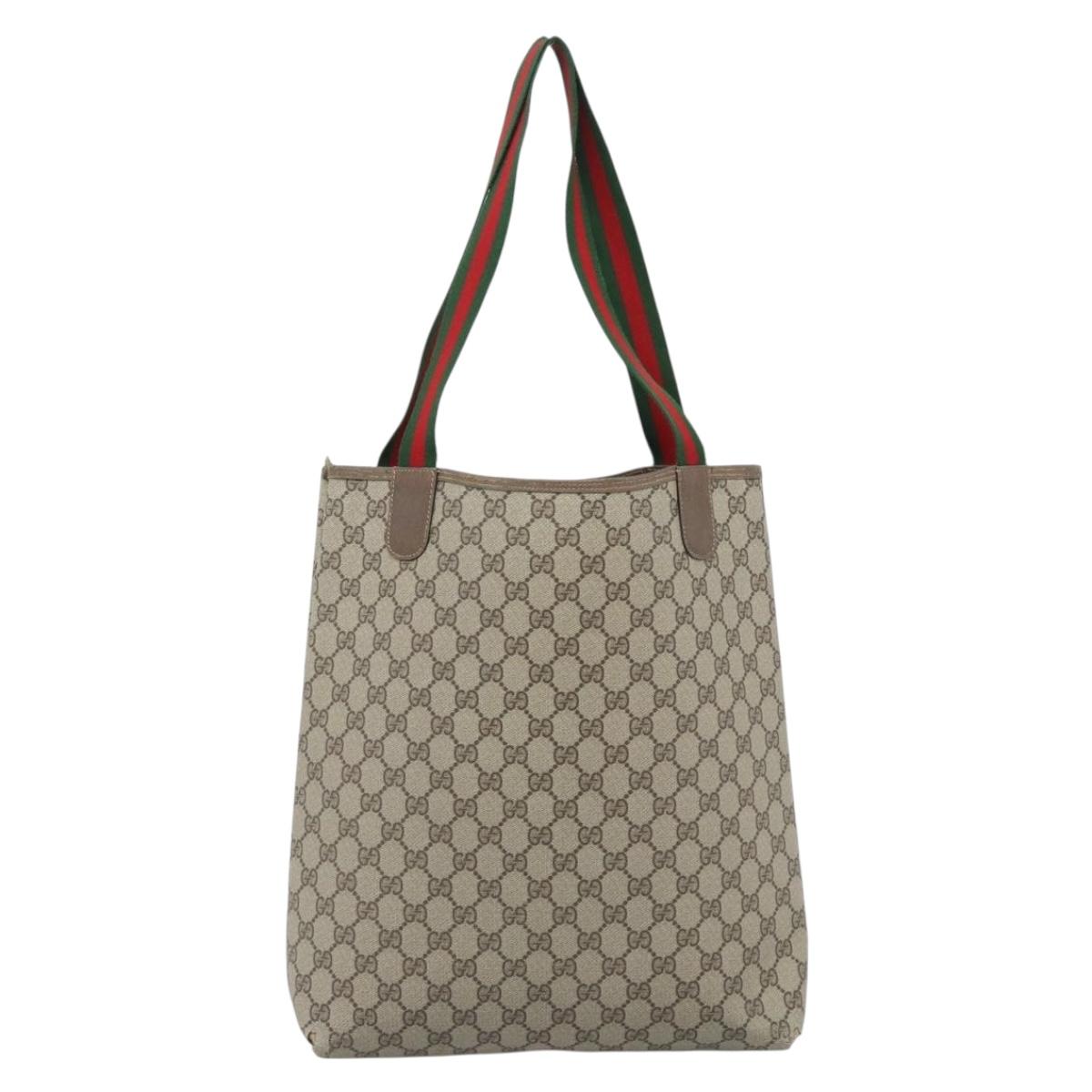 GUCCI GG Supreme Web Sherry Line Tote Bag PVC Beige Gold 40 02 003 Auth 194744