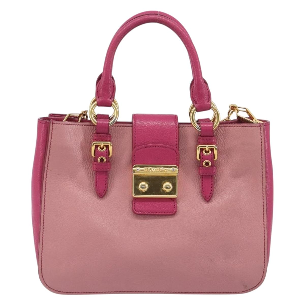Miu Miu Madras Hand Bag Leather 2way Pink Gold Auth 194746A