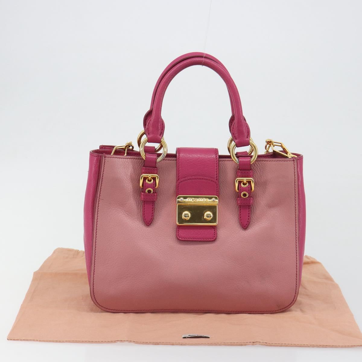 Miu Miu Madras Hand Bag Leather 2way Pink Gold Auth 194746A