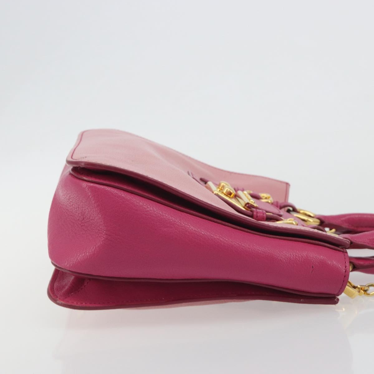 Miu Miu Madras Hand Bag Leather 2way Pink Gold Auth 194746A
