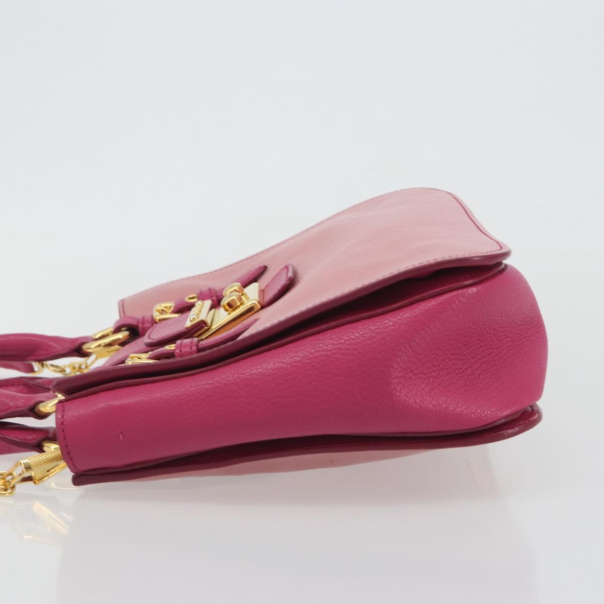 Miu Miu Madras Hand Bag Leather 2way Pink Gold Auth 194746A