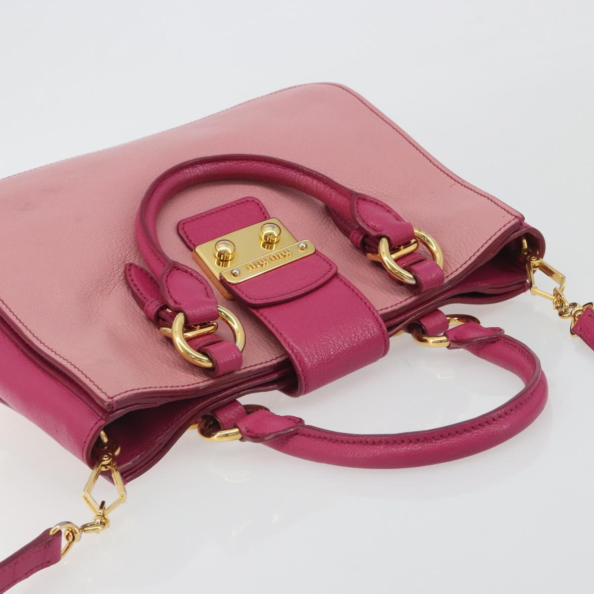 Miu Miu Madras Hand Bag Leather 2way Pink Gold Auth 194746A