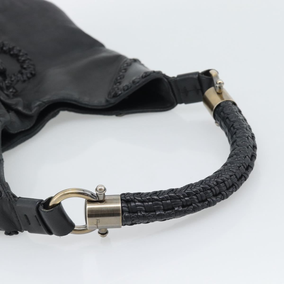 Salvatore Ferragamo Gancini Shoulder Bag Leather Black Silver Auth 194747A