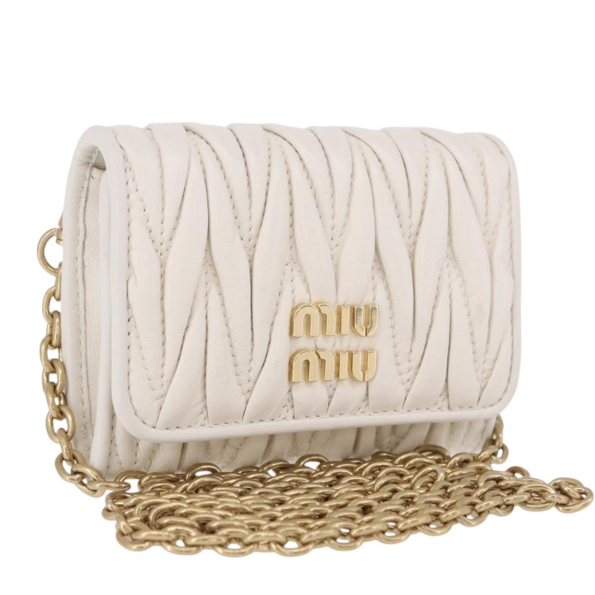 Miu Miu Matelasse Chain Shoulder Pouch Shoulder Bag Leather White Auth 194749M